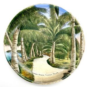 Vintage hand painted Florida palm trees decorative plate